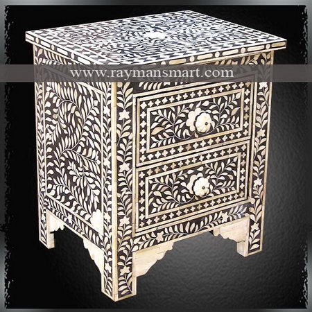 BNAL-053 A MIND-BLOWING BONE FLORAL INLAID BED SIDE CHEST
